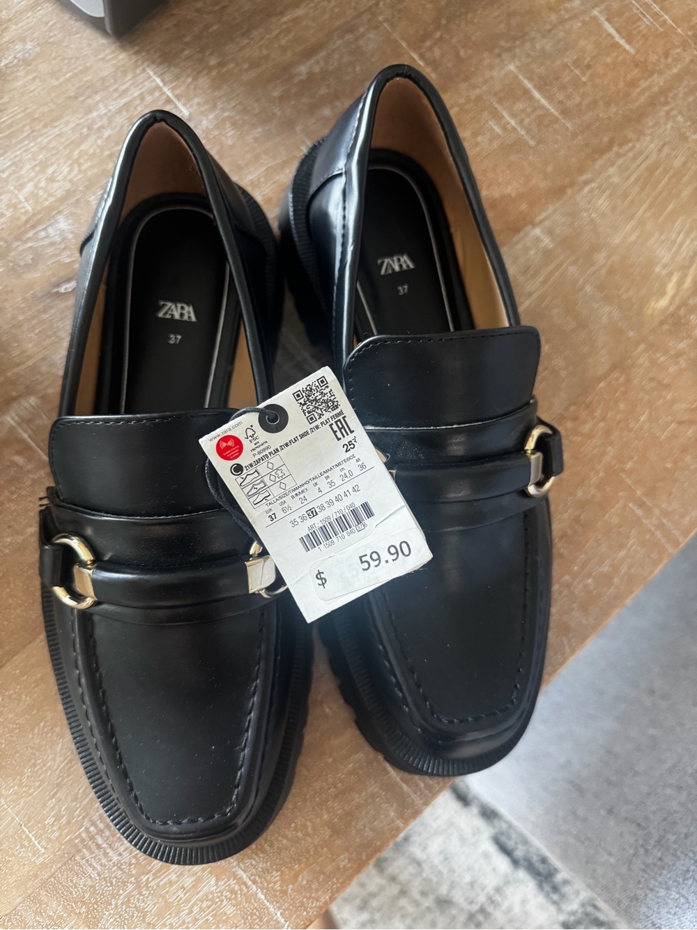 Zara Black Leather Loafers (NWT)